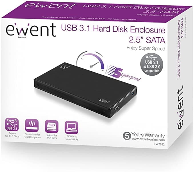 Ewent BOX PER HDD/SSD 2,5" USB 3.1 IN Alluminio EW7032