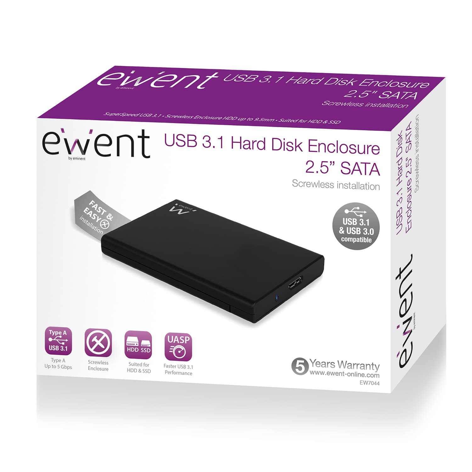 Ewent BOX PER HDD/SSD 2,5" USB 3.1 Senza VITI EW7044