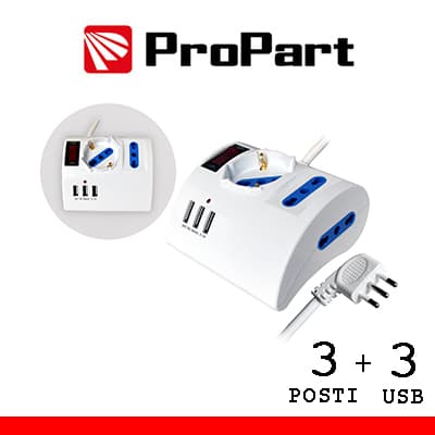 Propart Mutlipresa DA Scrivania 3 Prese ITA - 1 ITA/SCHUKO - 3 USB PEM2602-W