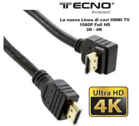 Tecno CAVO HDMI/HDMI 19p M/M 3 MT 1,4BV 1 Terminale Curvo 90°