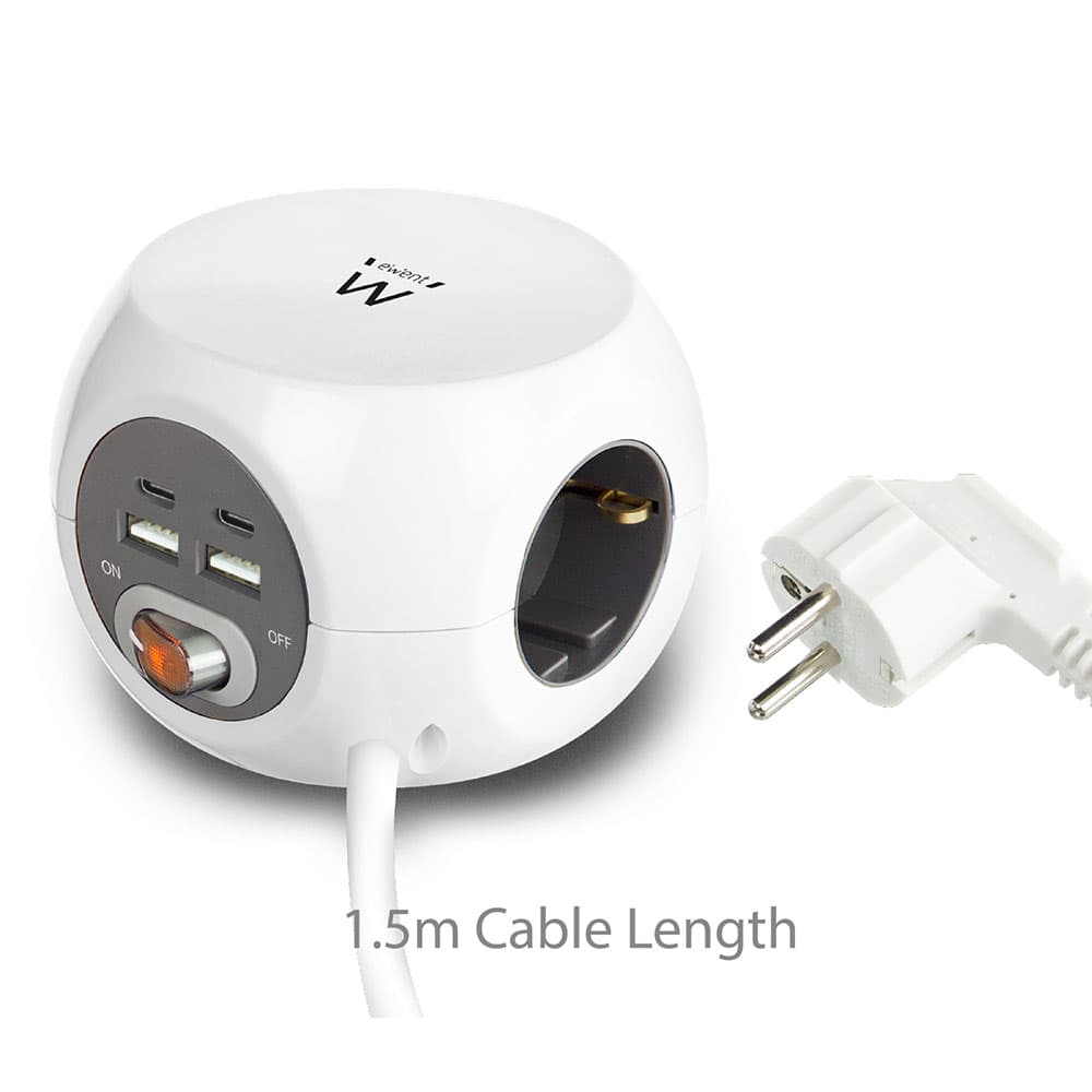 Ewent Multipresa CUBO 3 Posti CON 4 Porte USB White EW3957 - Immagine 1