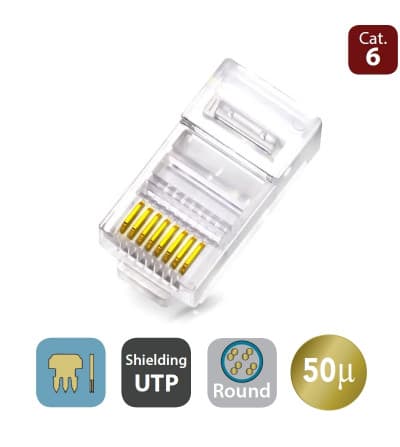 WP Cabling PLUG RETE CAT.6 CON FORI Passanti RJ45 PER CAVO Tondo Rigido WPC-MDP-883-6UP-R50T