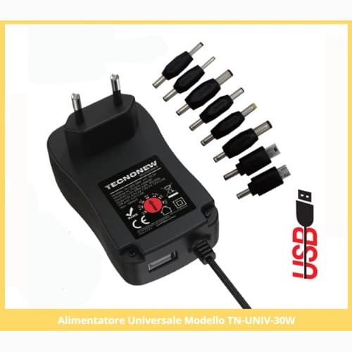 Tecnonew Caricatore Universale 8 Connettori + USB 3/12V 30W TN-UNIV-30W