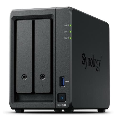 Nas Tower Synology DS725+ 2XHDD Nohdd 3.5"/2.5" Sata + 2x SSD M.2 NVME 1x1GBe 1x2.5GBe 4GB RAM Cpu 2C 2.6 GHZ AMD Ryzen R1600