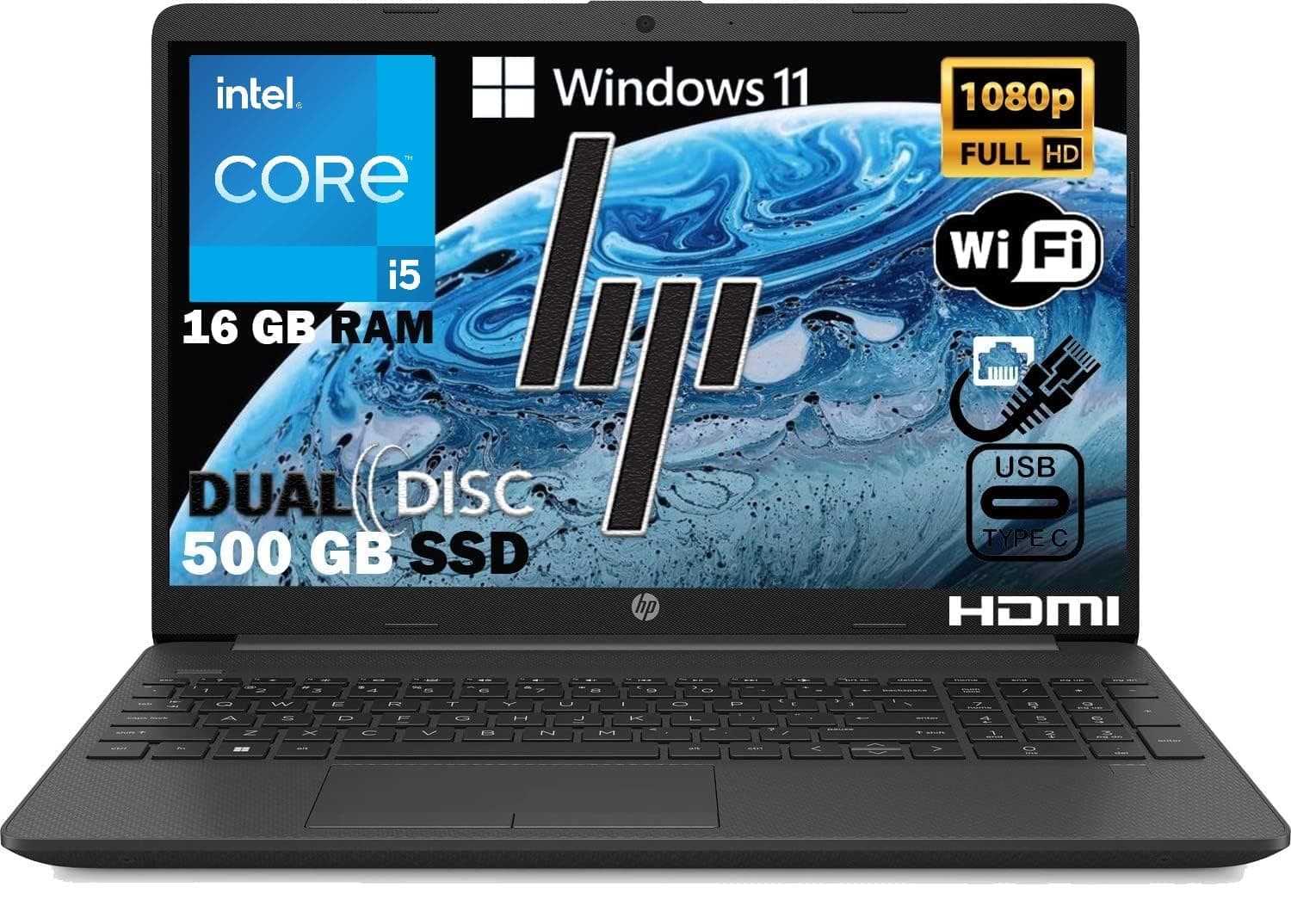HP 250 G9 Notebook intel 10 core i5 13Th fino a 4,60Ghz, Ram 16Gb Ddr4,Ssd Nvme 512GB,Display 15.6" FULL HD,Pc portatile Windows 11