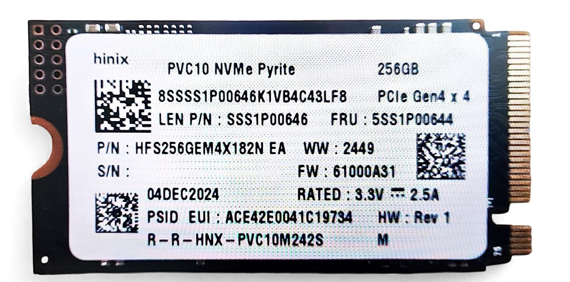 Lenovo SSD 256GB PCIe Gen4 x4 M.2 SKhinix PVC10 NVMe 2242 (HFS256GEM4X182N) (OEM) (BULK)