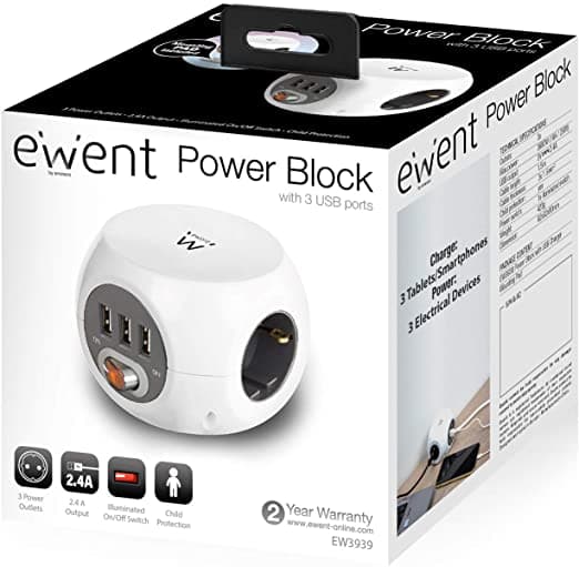 Ewent Multipresa CUBO 3 Posti CON Caricatore USB White EW3939
