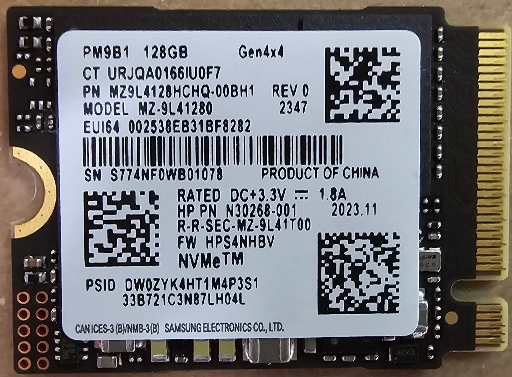 Samsung Solid State Drive SSD 128GB PCIE GEN4X4 M.2 MINI 2230 NVME PM9B1 MZ9L4128HCHQ OEM BULK - Immagine 1