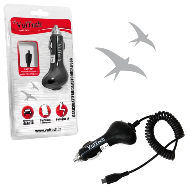 Vultech Caricabatterie PER AUTO CON Uscita Micro USB AD 1A Ideale PER Tablet E Smartphone CA-S4 - Immagine 1