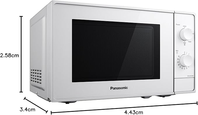 Panasonic NN-E20JWMEPG Forno a Microonde con Piatto Rotante in Vetro, 20L, 800W, Impostazione Scongelamento, 5 Livelli di Potenza, Timer, Bianco