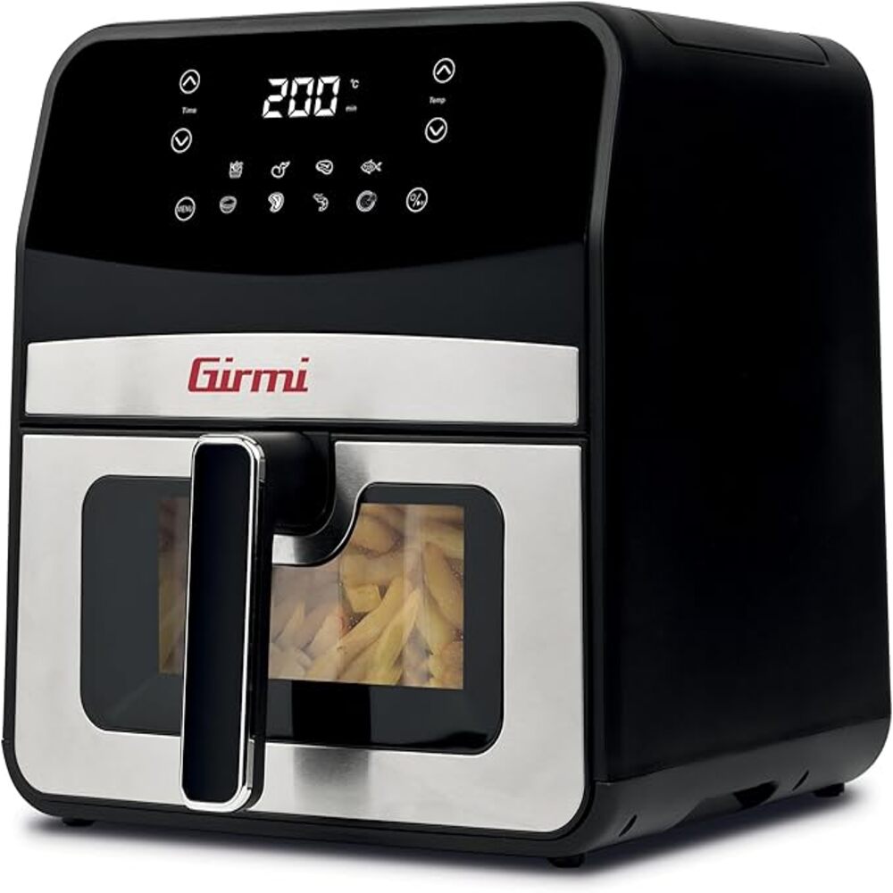 Girmi FG85 Friggitrice ad Aria con finestra "Ecofrit 6,5L", 8 Programmi, 1700 W, Display Digitale, Luce Interna, Vassoio antiaderente, Ricettario Incluso
